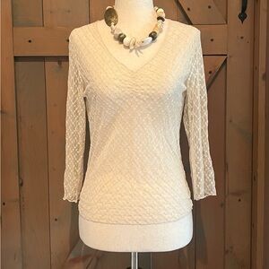 Vintage The Limited Elegant Cream Textured Shear V-Neck Top